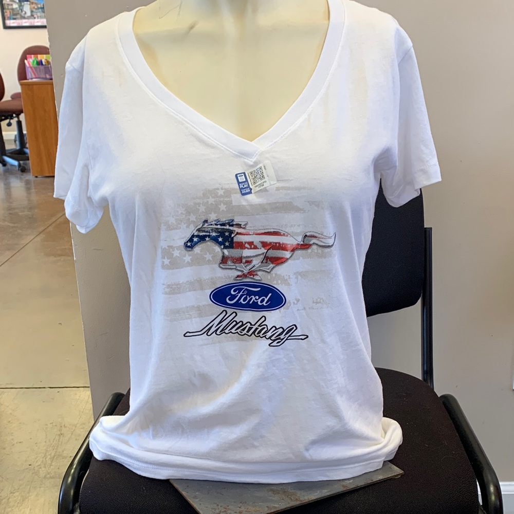 Ford Mustang Women's White V-Neck Tee